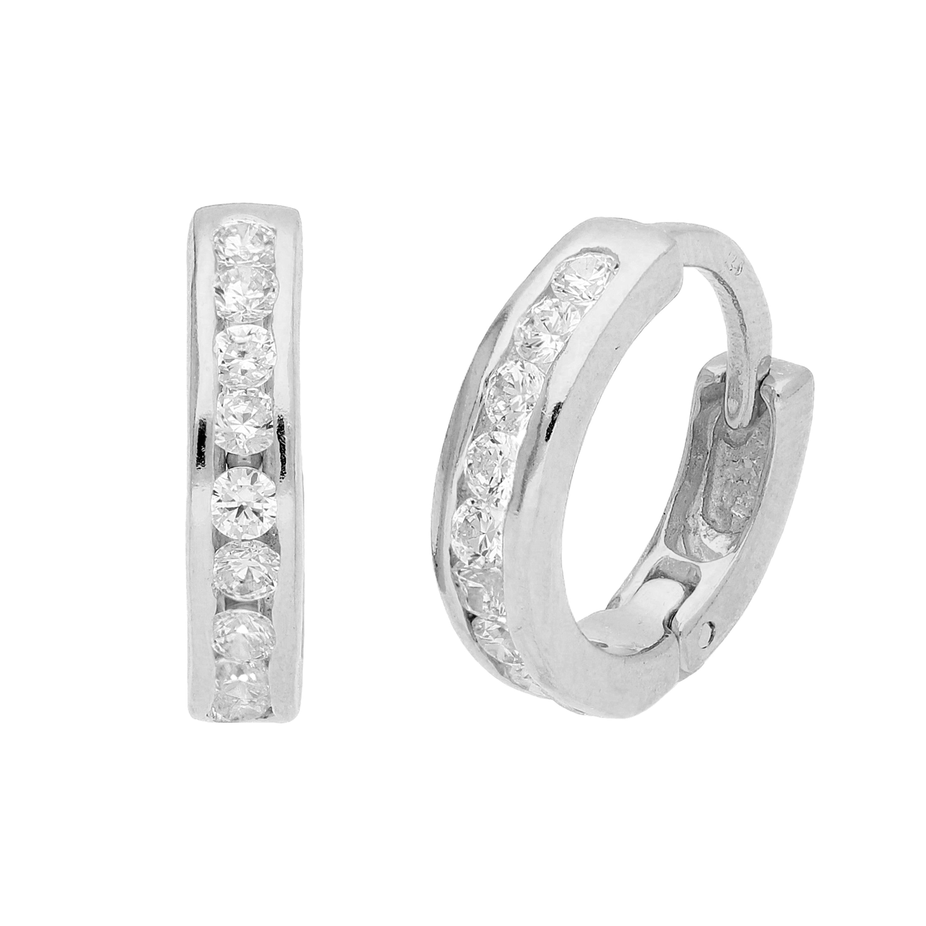 Sterlingsilber CZ Kanal Fassung 14 mm Klappcreolen Ohrringe