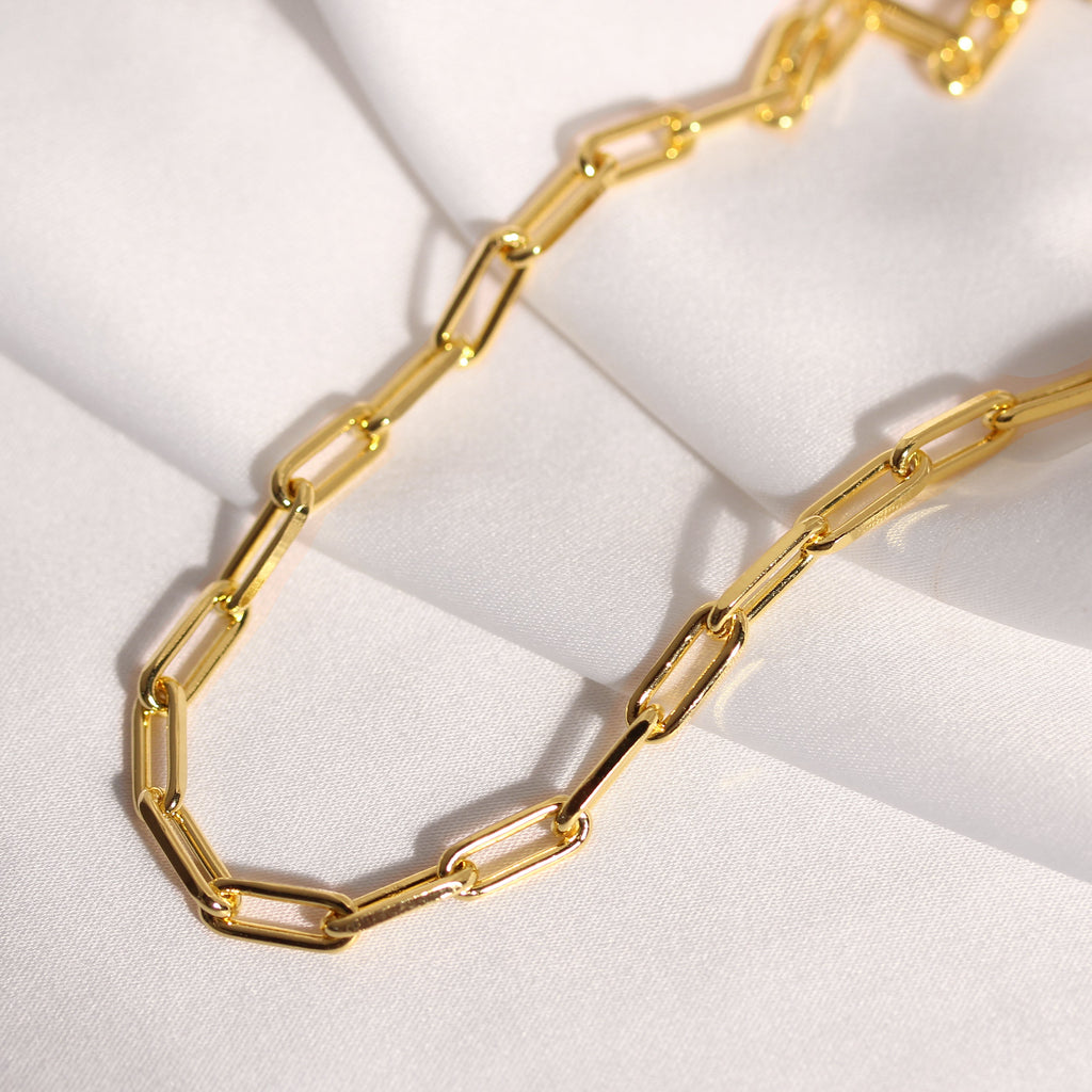 Vergoldet Sterlingsilber Lang Kettenglied Halsband Halskette 35,5 - 40,5 cm