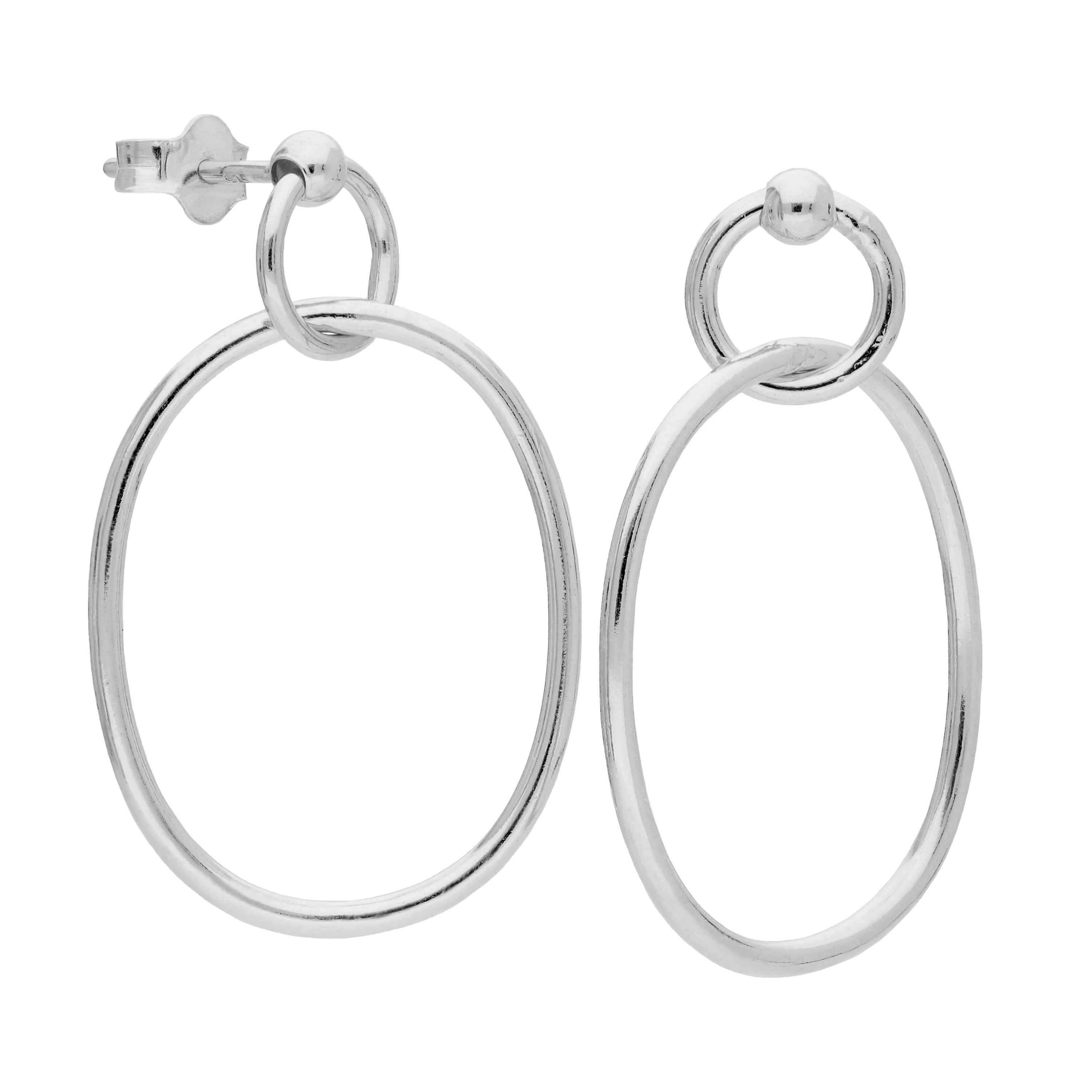 Sterlingsilber Ineinandergreifend Kreis Oval Hänge Ohrstecker