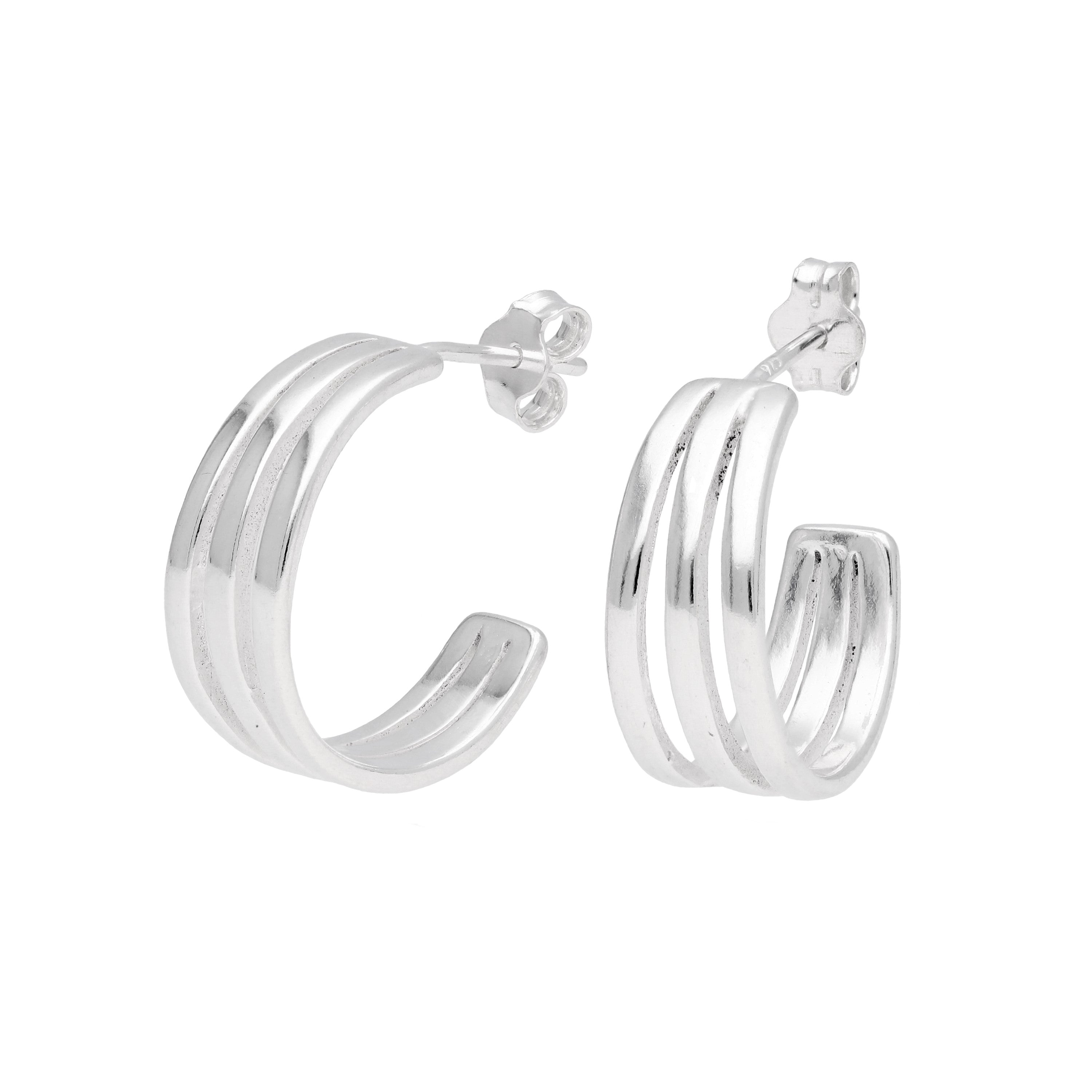 Sterlingsilber Dreifach Linie Offen Creolen Ohrstecker