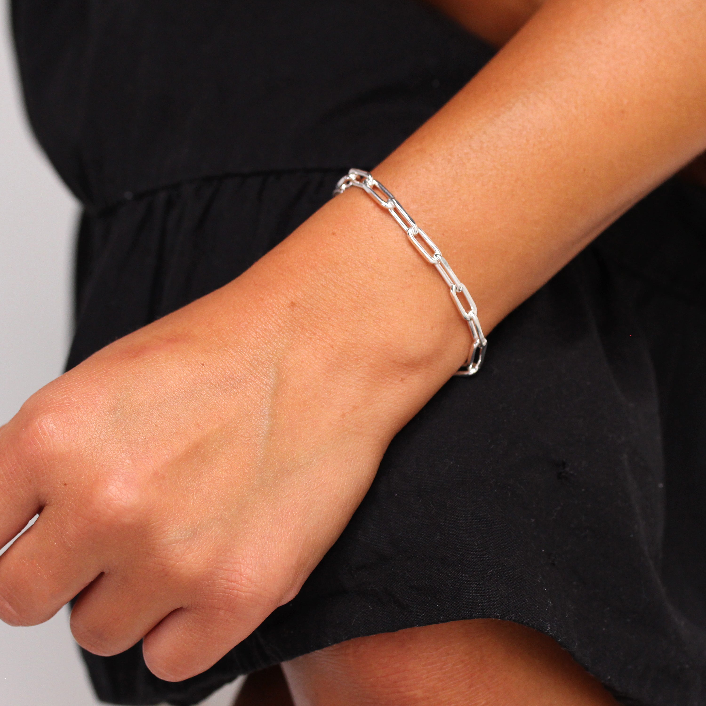 Sterlingsilber Lang Kettenglied Armband 19 cm