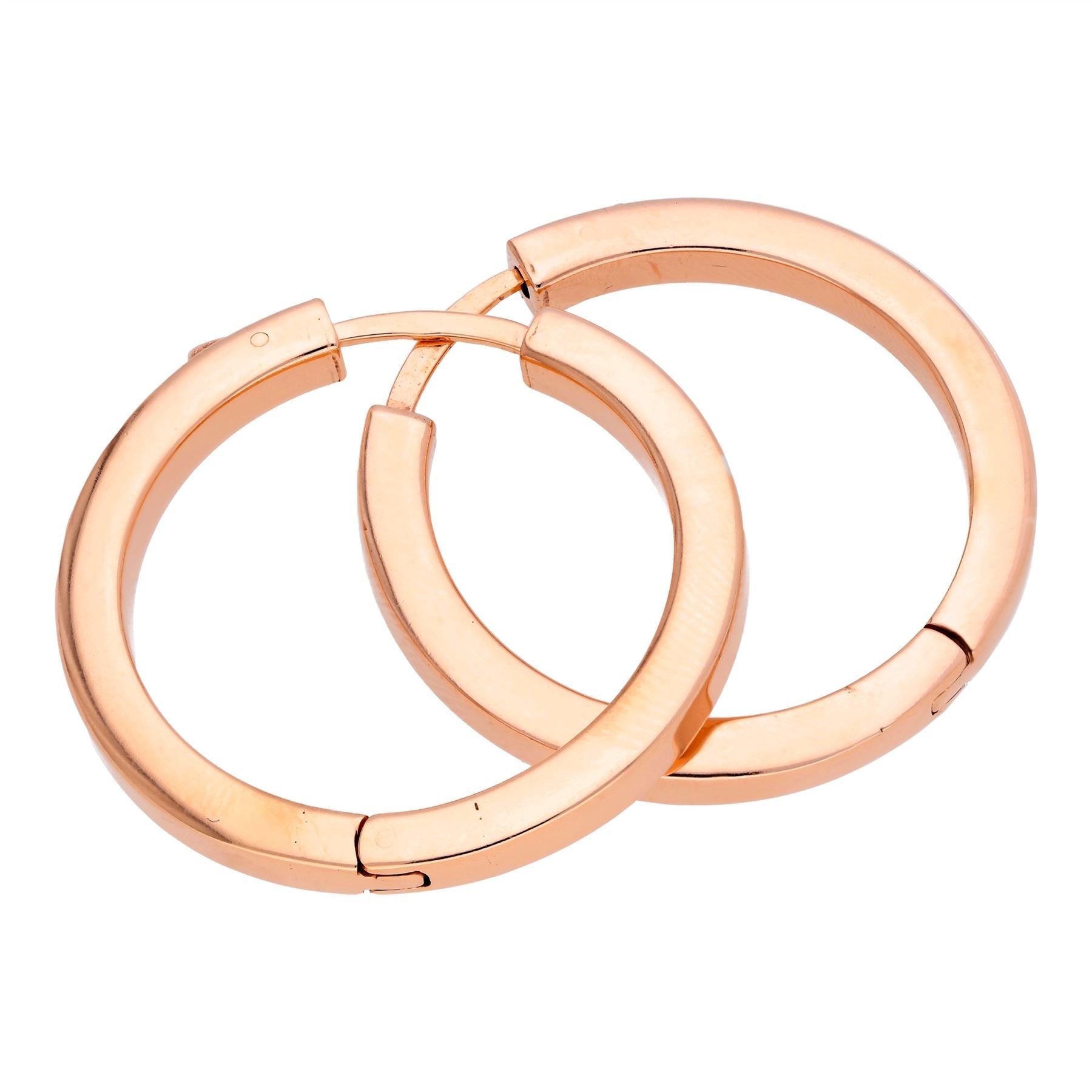 Roségoldbeschichtete Sterlingsilber Quadratische Rohr Push-Button 30 mm Creolen