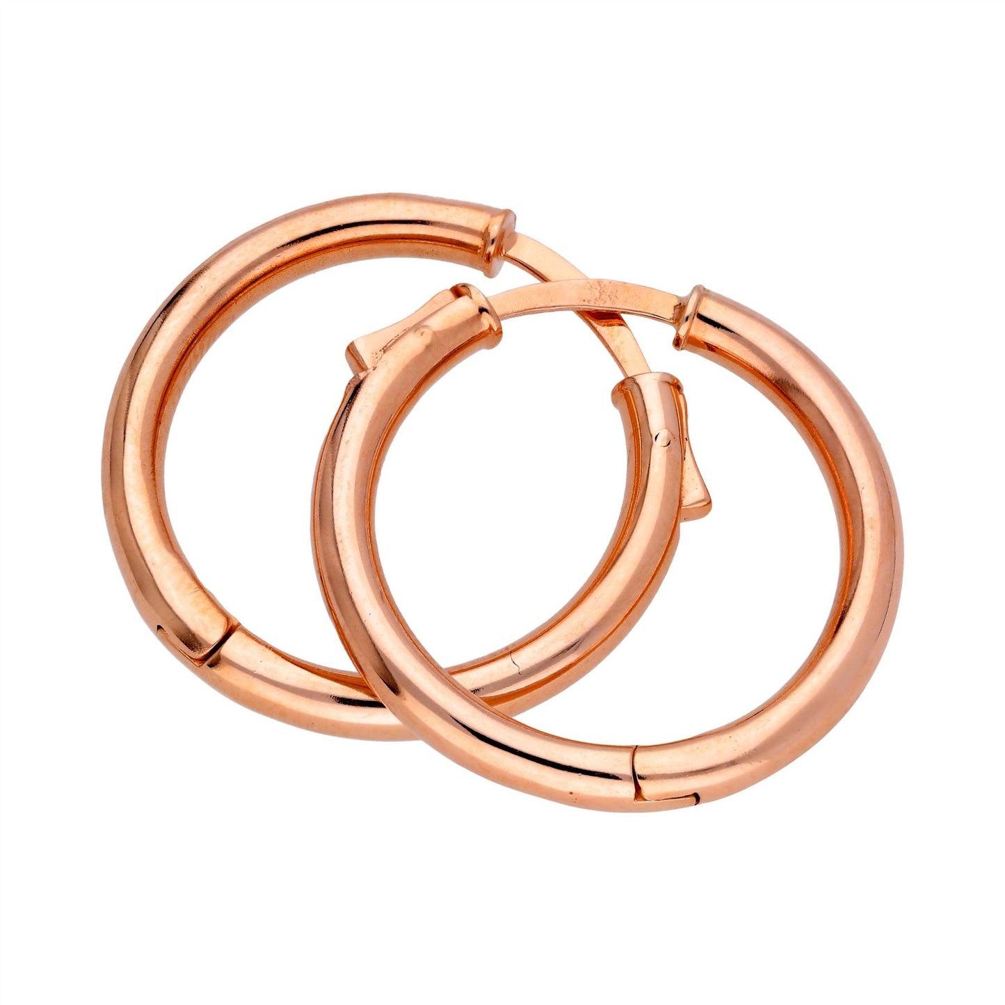 Rose Gold Plated Sterling Silver Push Button 25mm Hoop Earrings