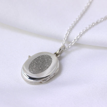 Personalisierte Sterling Silber Fingerabdruck Medaillon Halskette
