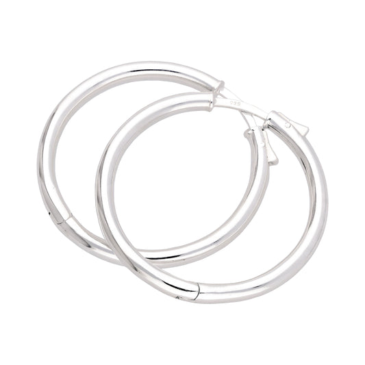 Sterlingsilber Rund Rohr Druckknopf 35mm Creolen Ohrringe