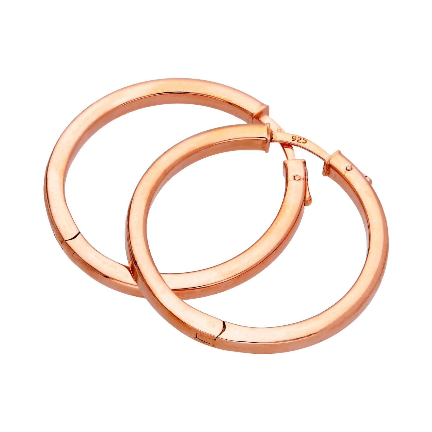 Rose Gold Plated Sterling Silver Push Button 35mm Hoop Earrings