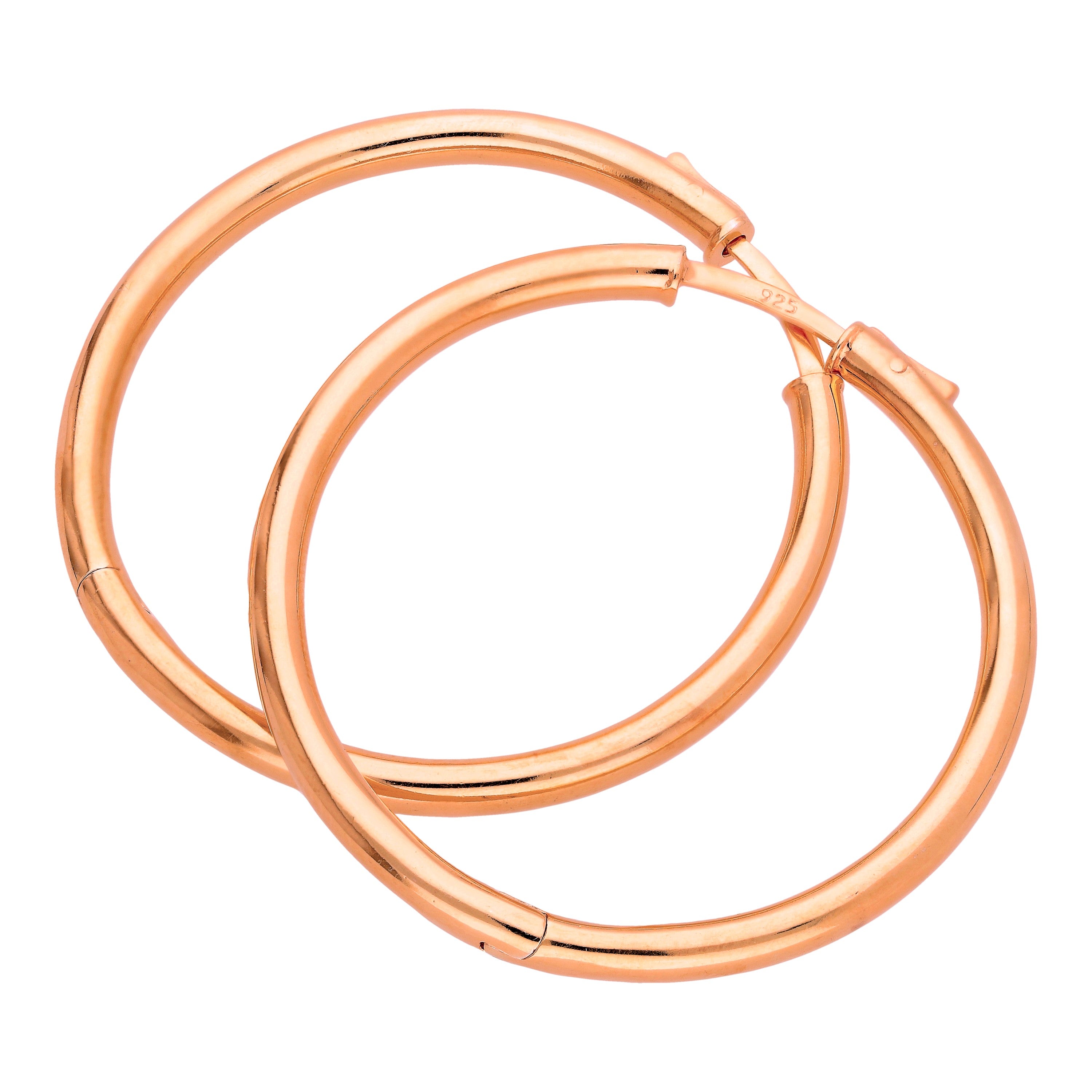 Rosévergoldet Sterlingsilber Druckknopf 40 mm Creolen Ohrringe