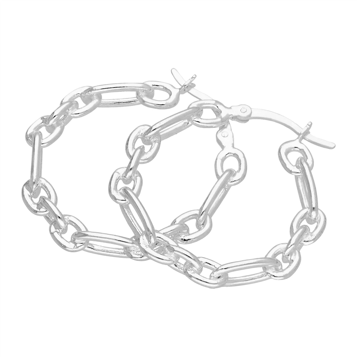 Sterling Silver Cable Link Chain 30mm Hoop Earrings