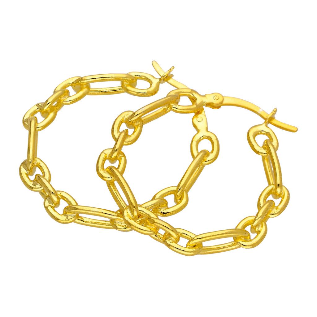 Vergoldete Sterlingsilber Kabel 30 mm Kette Creolen Ohrringe