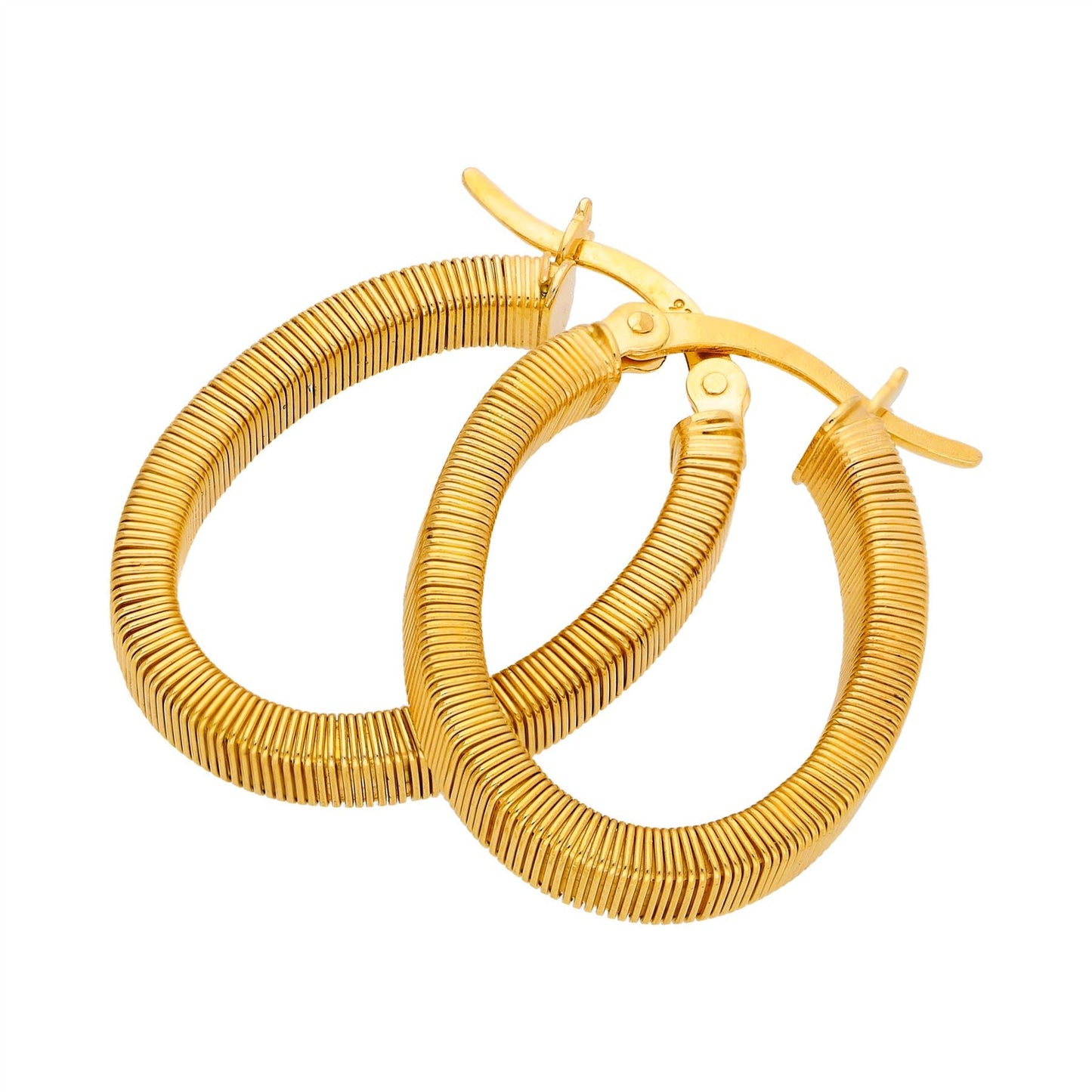 Gold Plated Sterling Silver Oval Chunky Creole Hoop Earrings