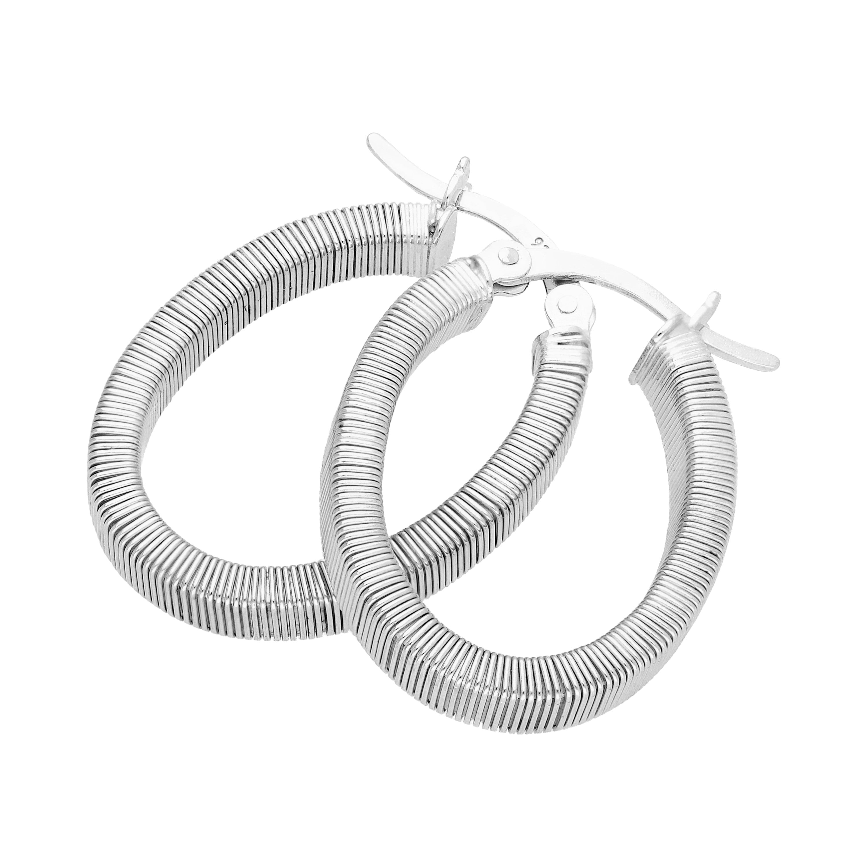 Sterlingsilber Liniert Oval Klobig Creolen Ohrringe