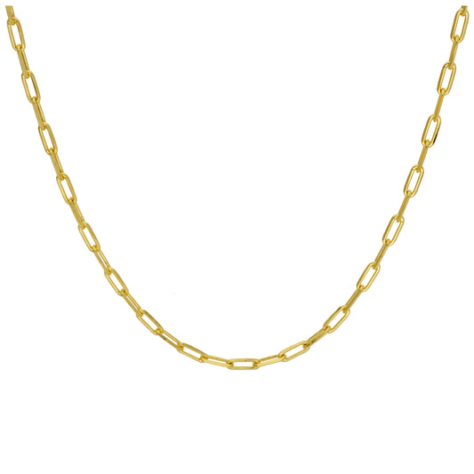 Vergoldet Sterlingsilber Flach Lang Kettenglied Halskette 45,5cm