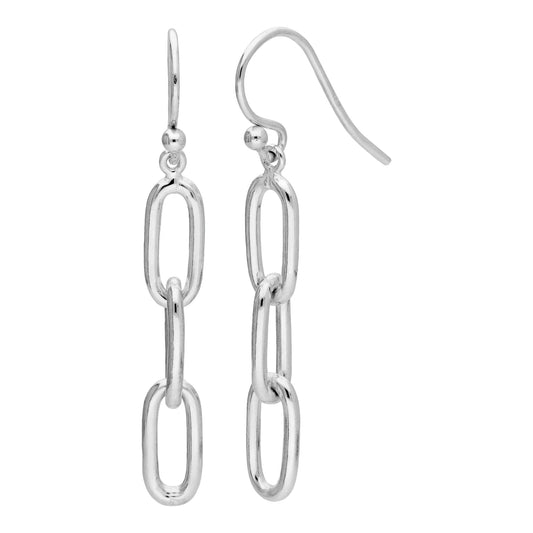 Sterling Silver Triple Link Chain Hook Drop Earrings