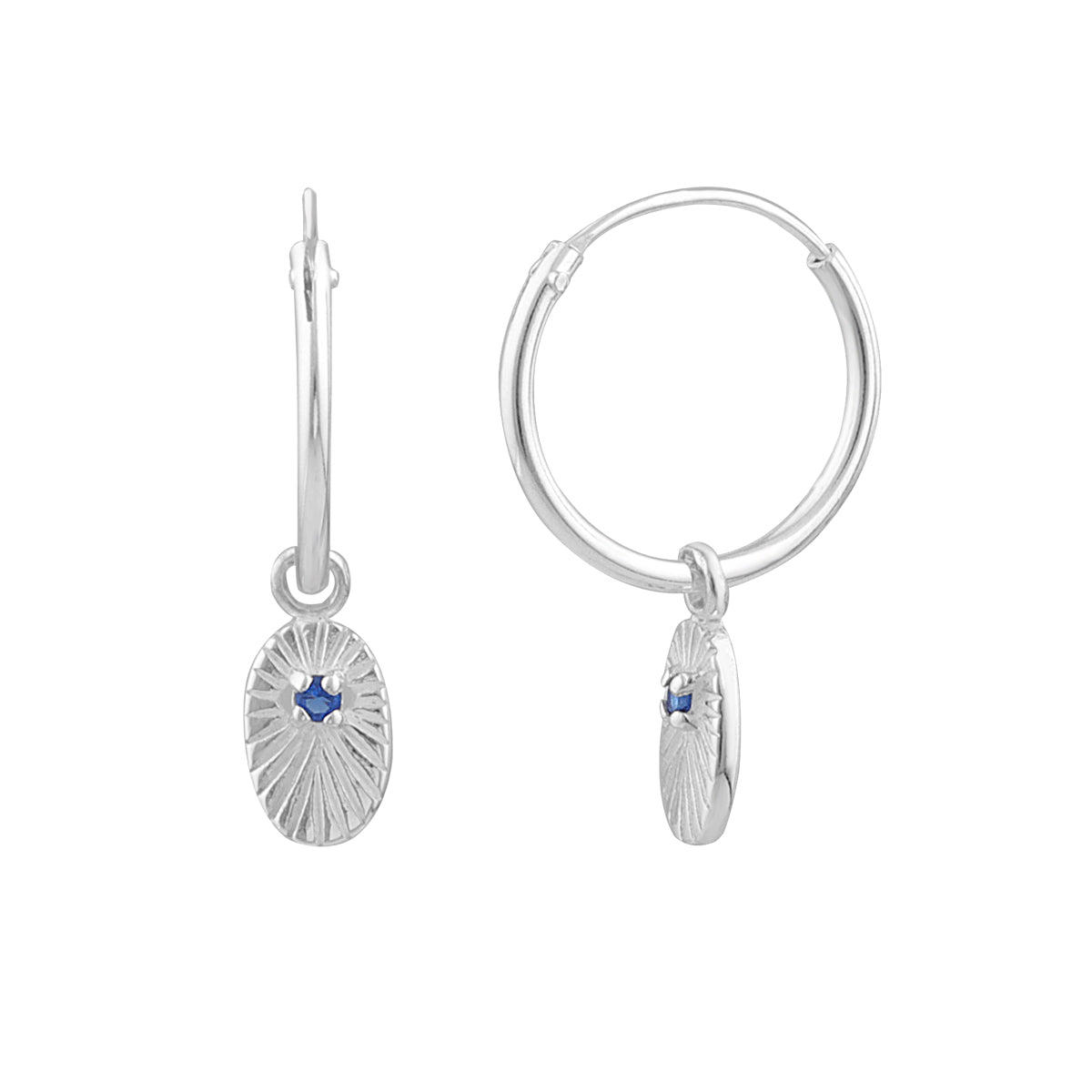 Sterlingsilber Saphir CZ Oval 14 mm Anhänger Creolen Ohrringe