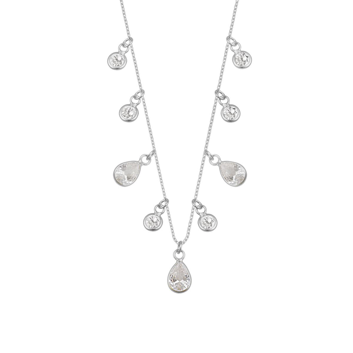 Sterling Silver Multi Tear CZ 16 Inch Adjustable Necklace