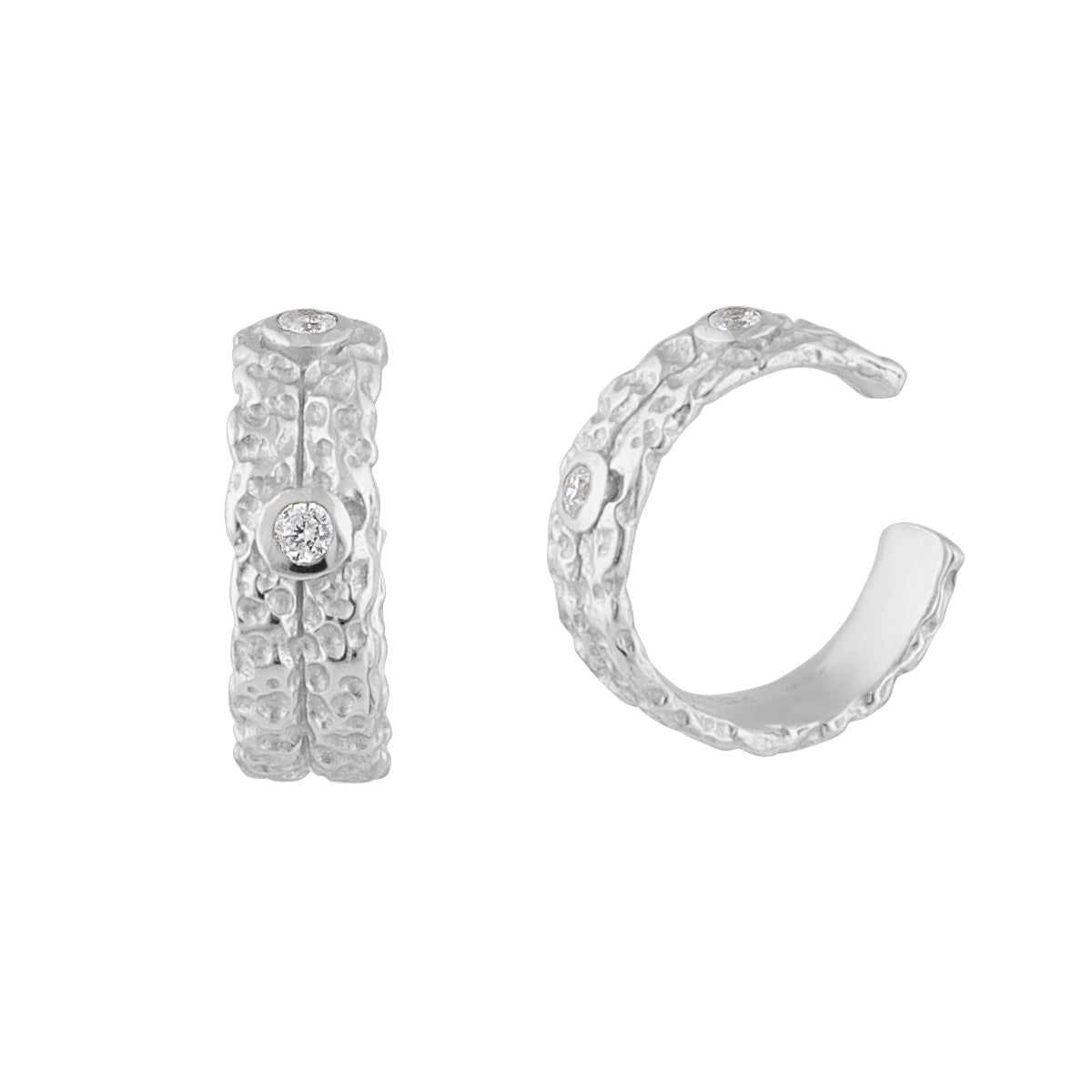Sterlingsilber Doppelte 2 mm CZ Gehämmert Manschetten Ohrring