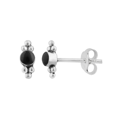 Small Sterling Silver Black Beaded Stud Earrings