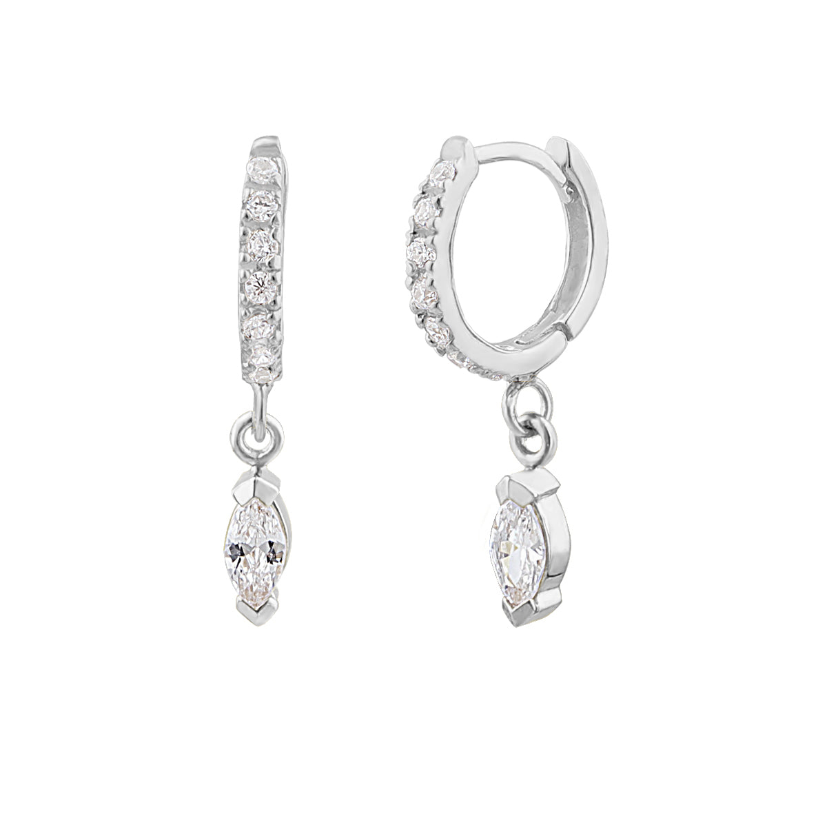 Sterlingsilber CZ Marquise Schliff Anhänger 12 mm Klappcreolen Ohrringe