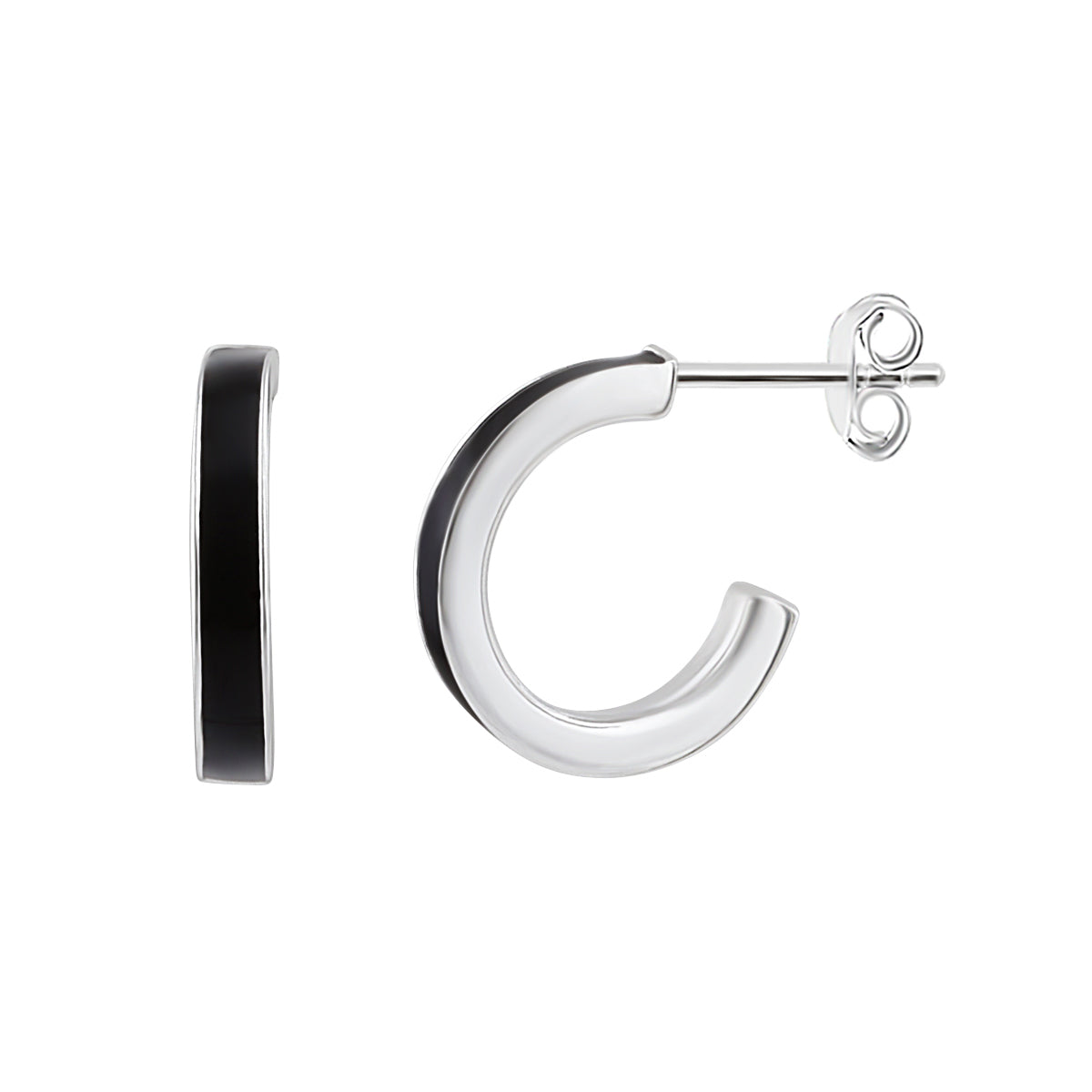 Sterlingsilber Schwarz 13 mm Creolen Ohrstecker