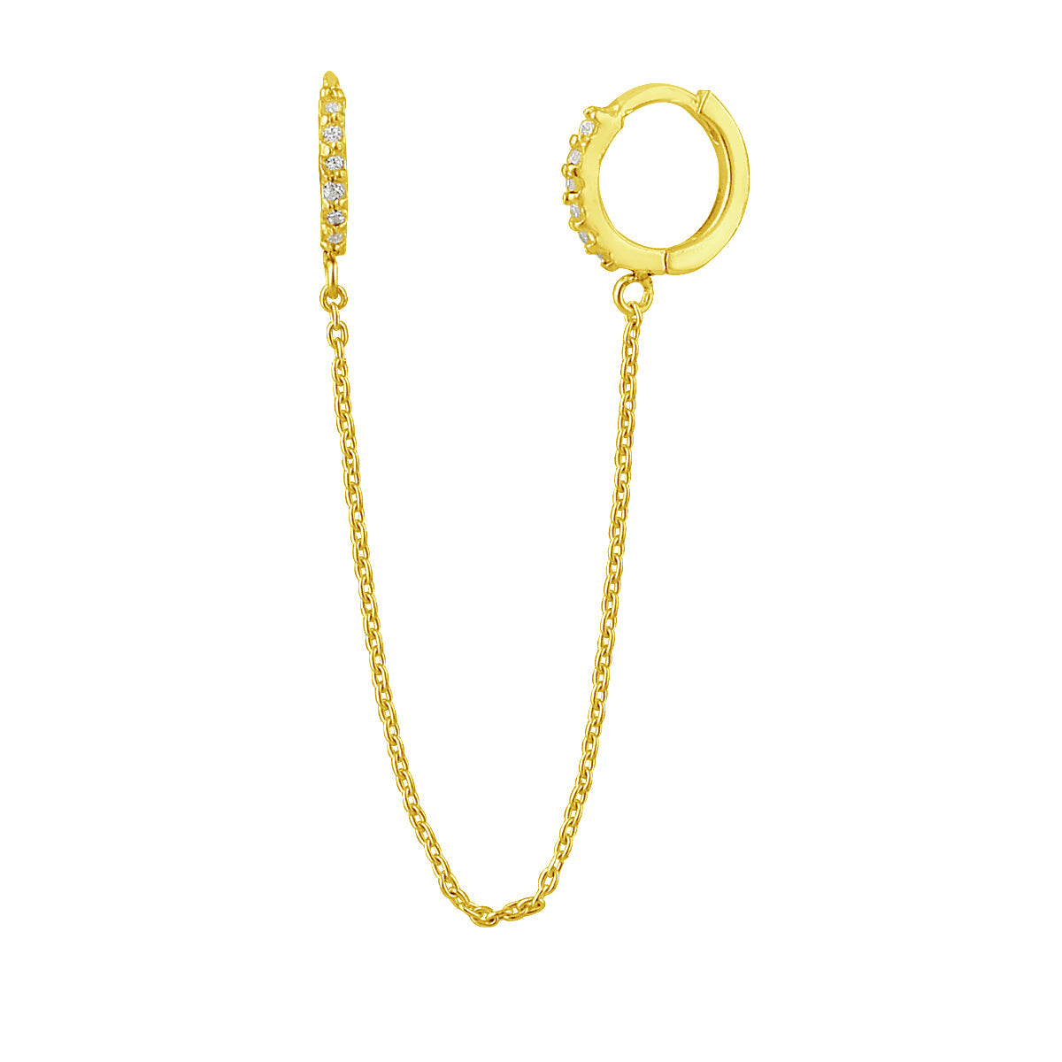 Vergoldet Sterlingsilber Kette Doppel Klar CZ Pavé Fassung 11 mm Creolen Ohrringe