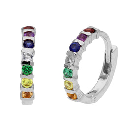 Sterlingsilber Regenbogen CZ Stange Satz 15 mm Klappcreolen Ohrringe