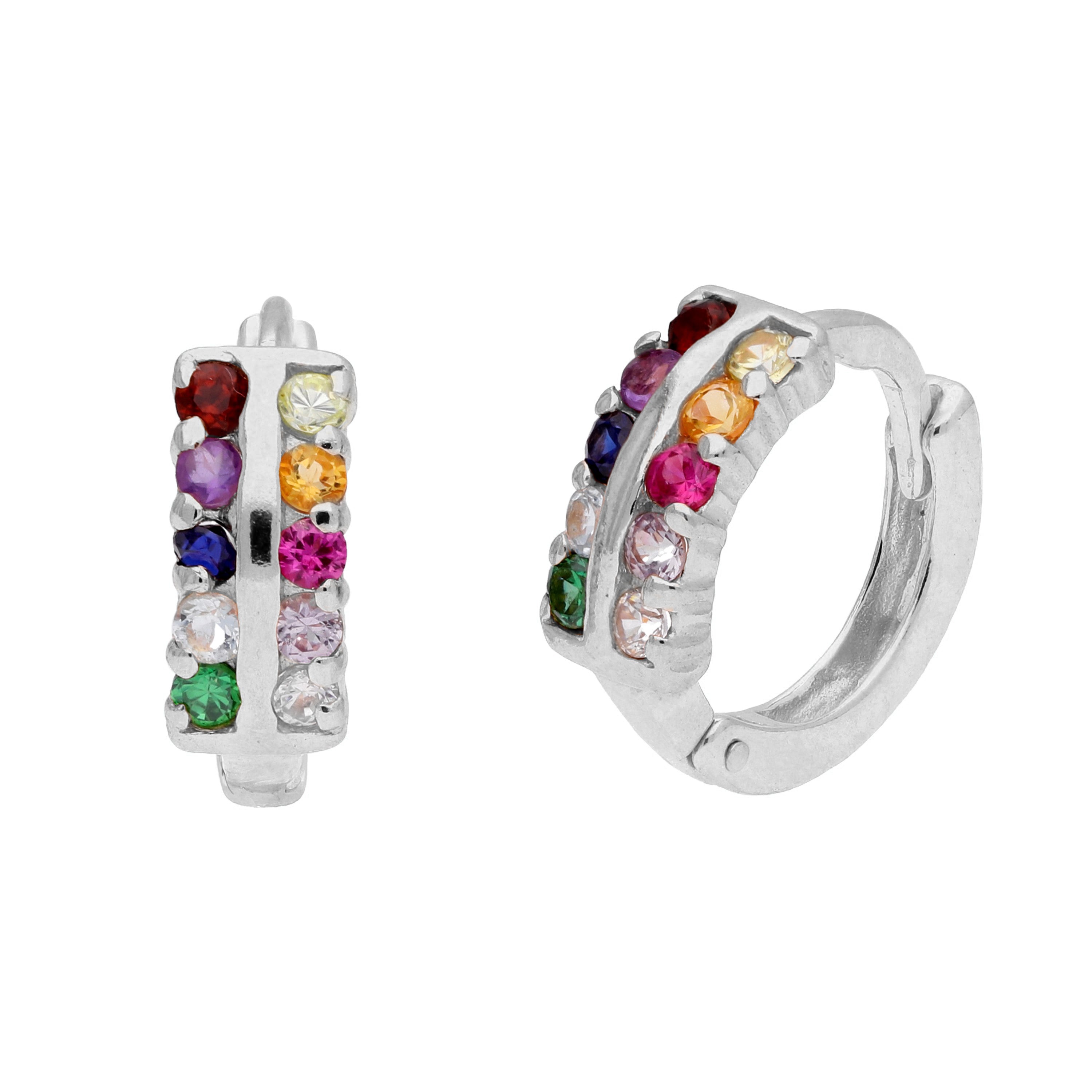 Sterlingsilber Regenbogen CZ Krallen Fassung 13 mm Klappcreolen Ohrringe