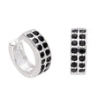 Sterlingsilber Schwarz CZ Doppel Kanal Fassung 12 mm Klappcreolen Ohrringe