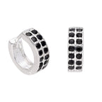 Sterlingsilber Schwarz CZ Doppel Kanal Fassung 12 mm Klappcreolen Ohrringe
