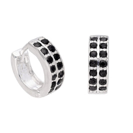Sterlingsilber Schwarz CZ Doppel Kanal Fassung 12 mm Klappcreolen Ohrringe
