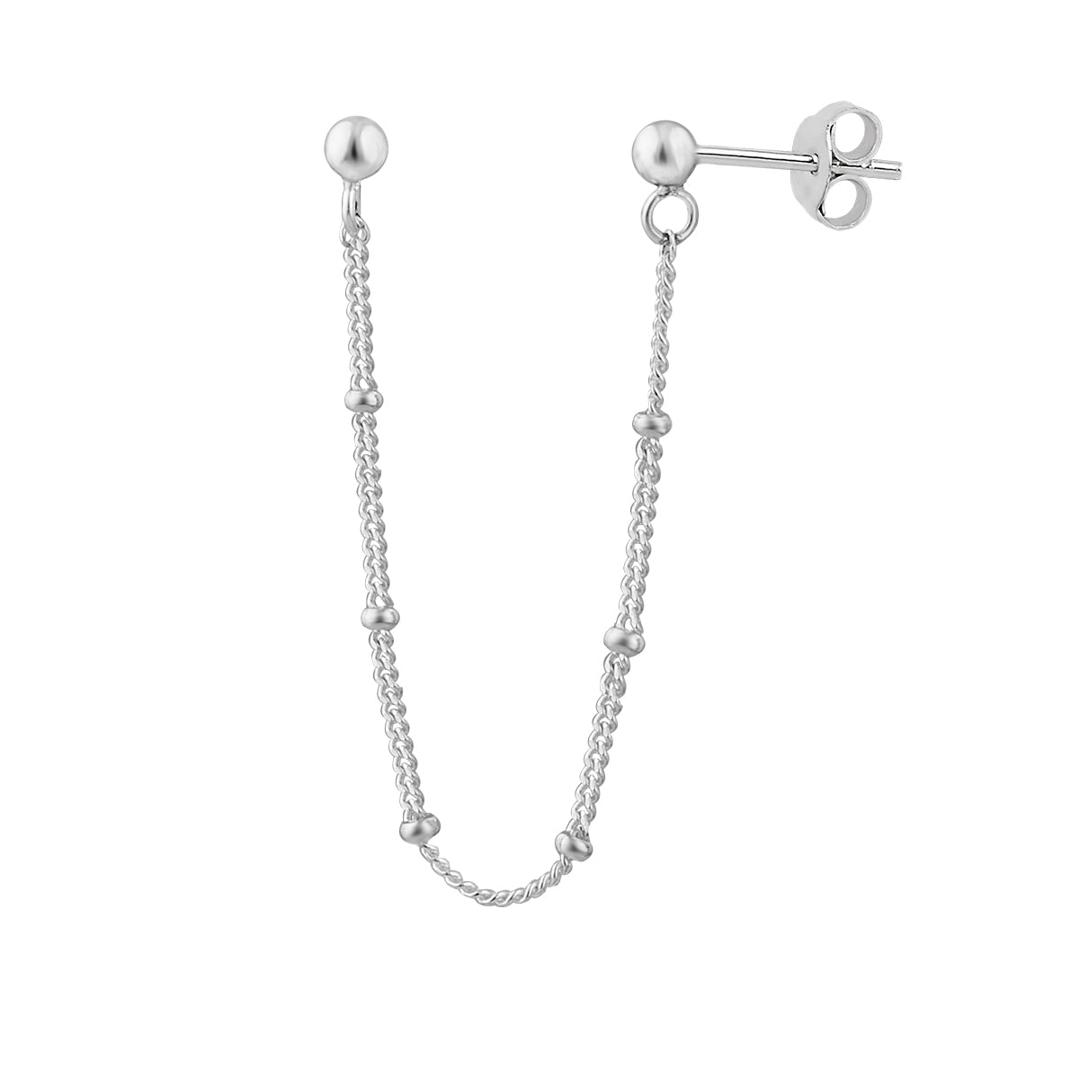 Einzelner Doppel-Ohrstecker aus Sterlingsilber mit Kugeln und Kugelkette