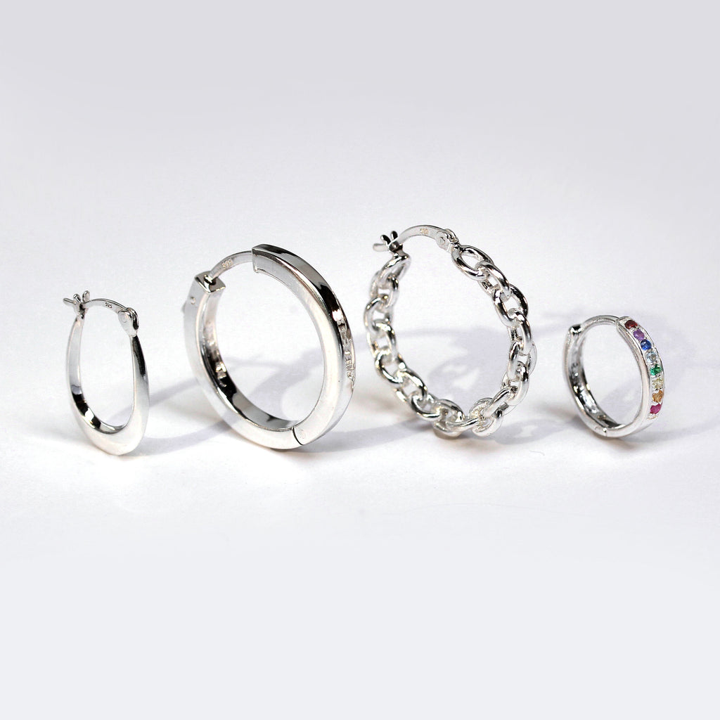 SterlingsilberLang Einfach Schleife 13 mm Creolen Ohrring