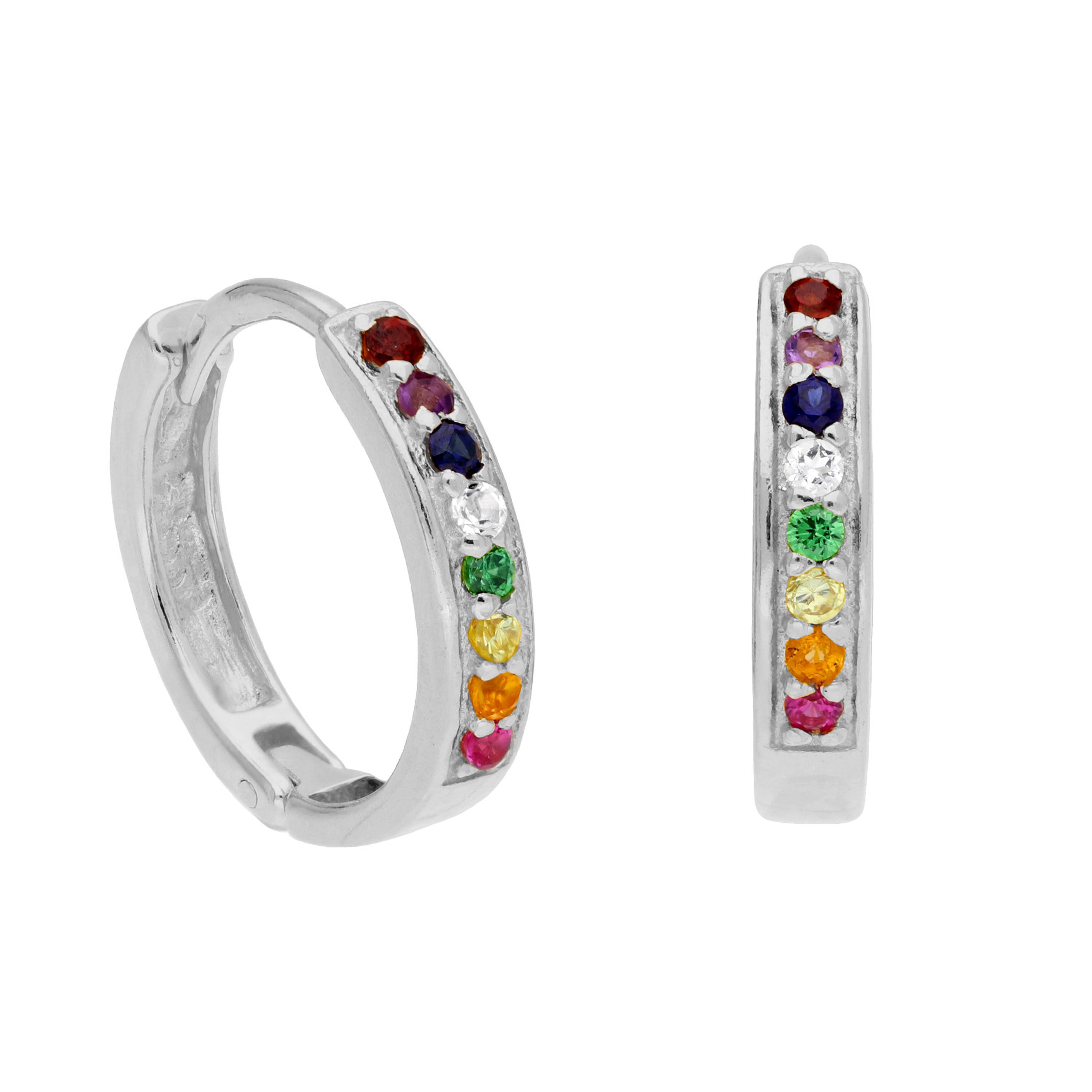Sterlingsilber Regenbogen CZ Pavé Fassung 15 mm Klappcreolen Ohrringe