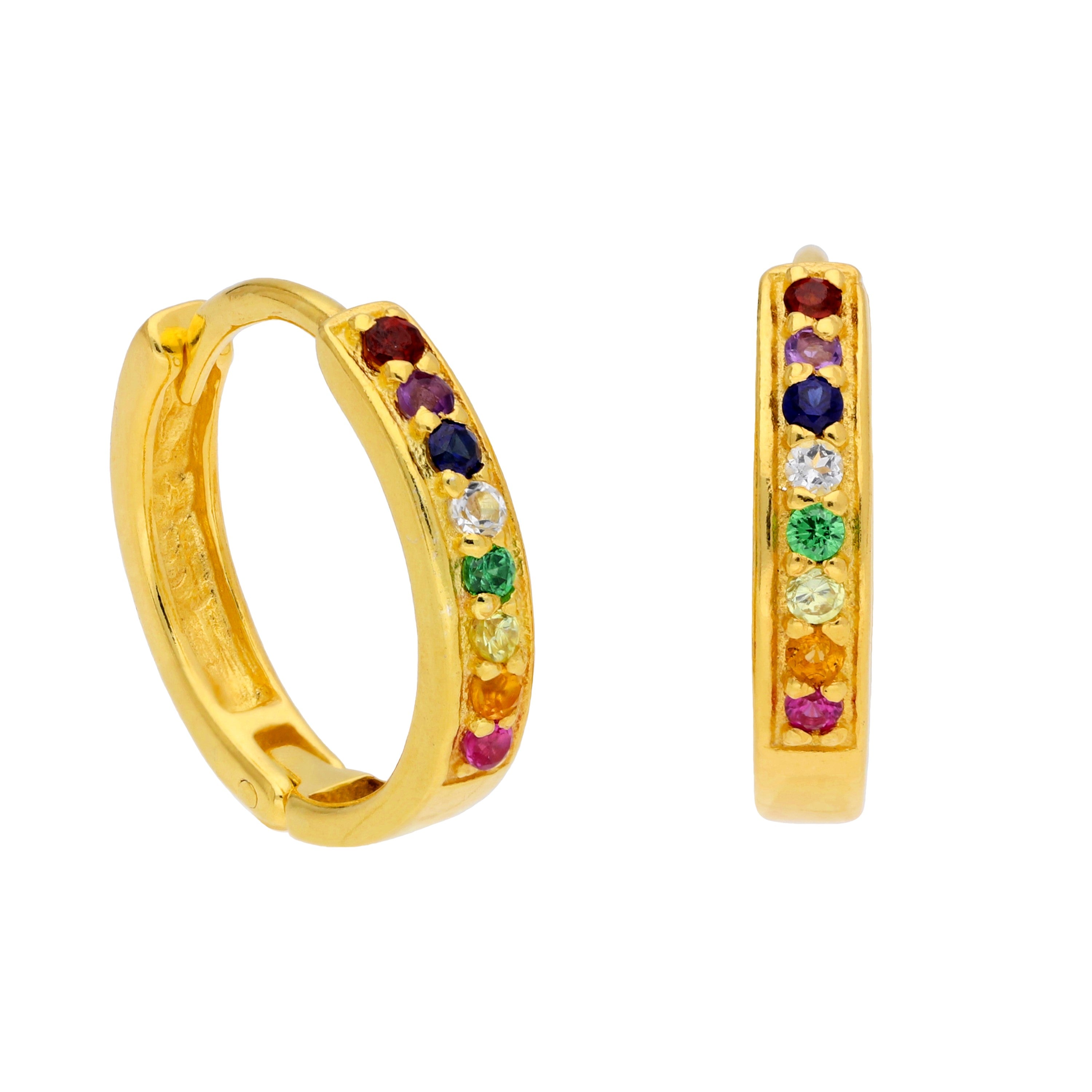 Vergoldet Sterlingsilber Regenbogen CZ 15 mm Creolen Ohrringe