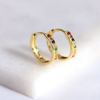 Vergoldet Sterlingsilber Regenbogen CZ 15 mm Creolen Ohrringe