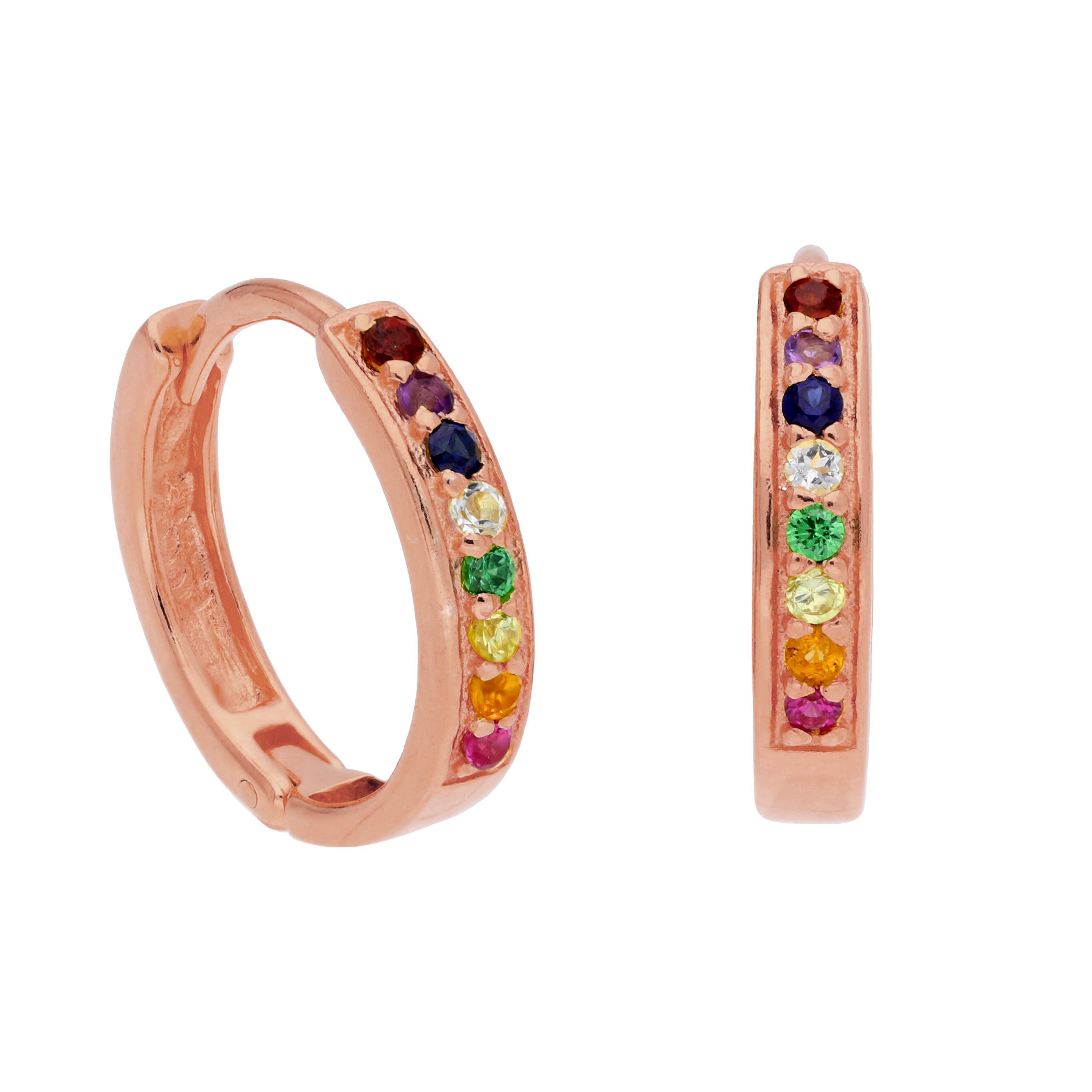Rosévergoldet Sterlingsilber Regenbogen CZ 15 mm Creolen Ohrringe