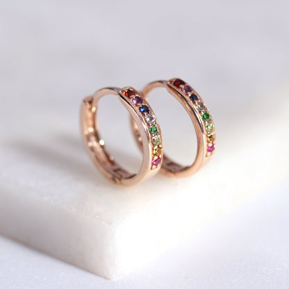 Rosévergoldet Sterlingsilber Regenbogen CZ 15mm Creolen Ohrringe