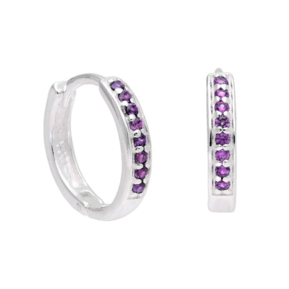 Sterlingsilber Amethyst CZ Pavé Fassung 15mm Klappcreolen Ohrringe