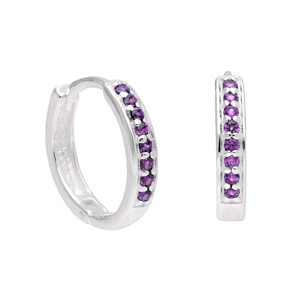 Sterlingsilber Amethyst CZ Pavé Fassung 15 mm Klappcreolen Ohrringe
