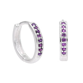 Sterlingsilber Amethyst CZ Pavé Fassung 15 mm Klappcreolen Ohrringe