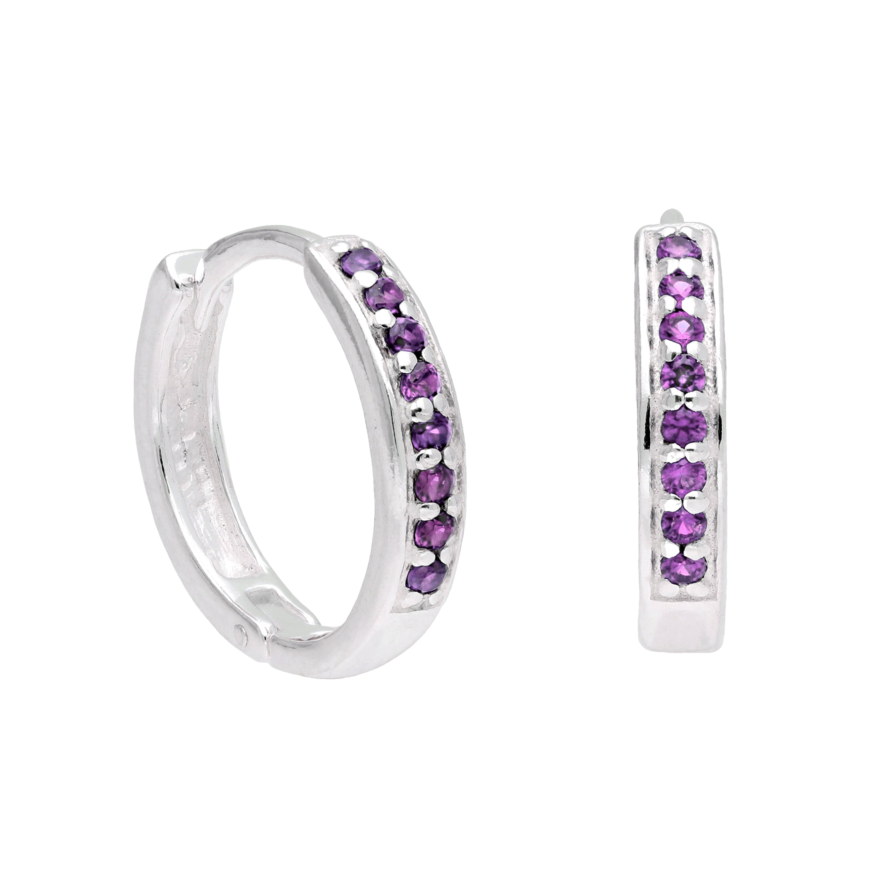 Sterlingsilber Amethyst CZ Pavé Fassung 15 mm Klappcreolen Ohrringe