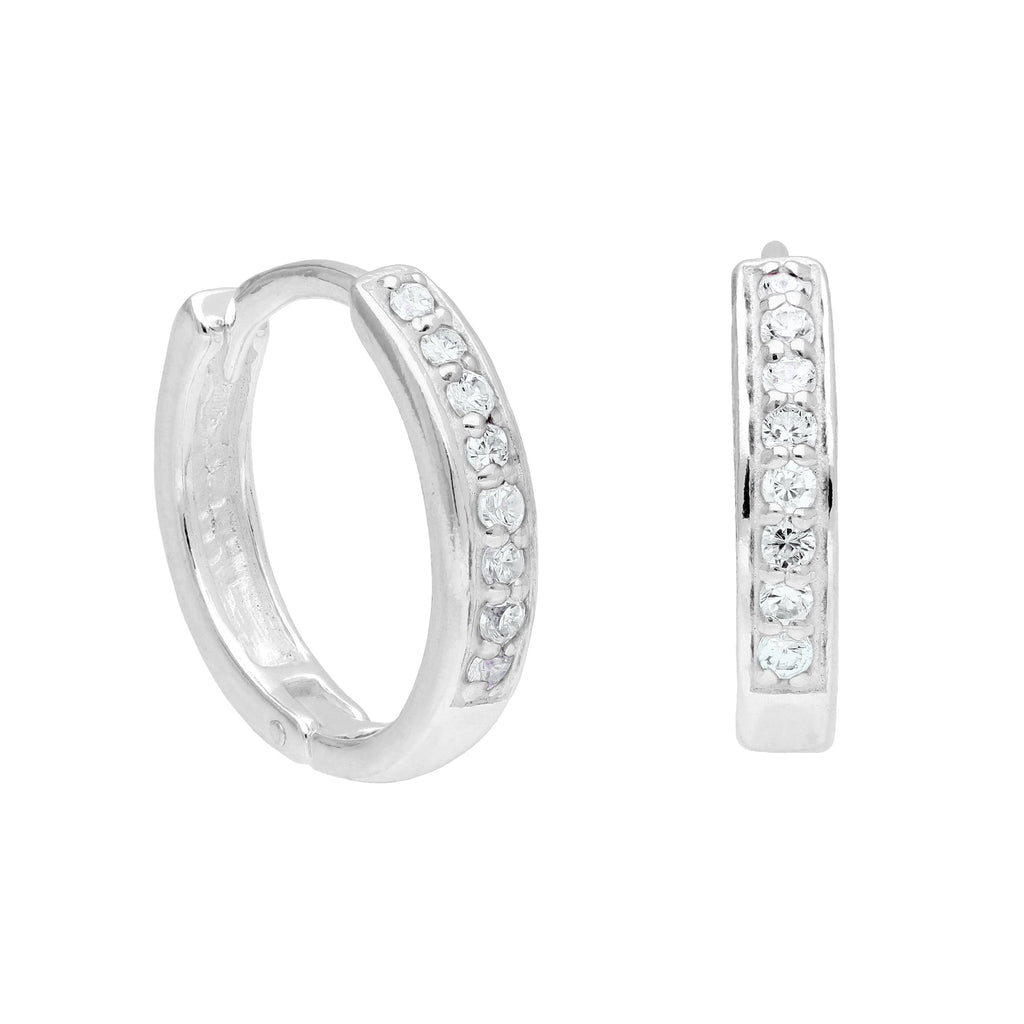 Sterlingsilber Aquamarin CZ Pavé Fassung 15 mm Klappcreolen Ohrringe