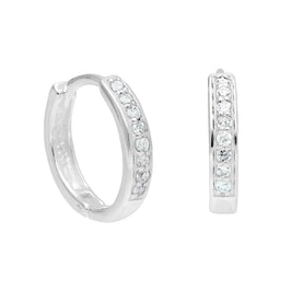 Sterlingsilber Aquamarin CZ Pavé Fassung 15 mm Klappcreolen Ohrringe