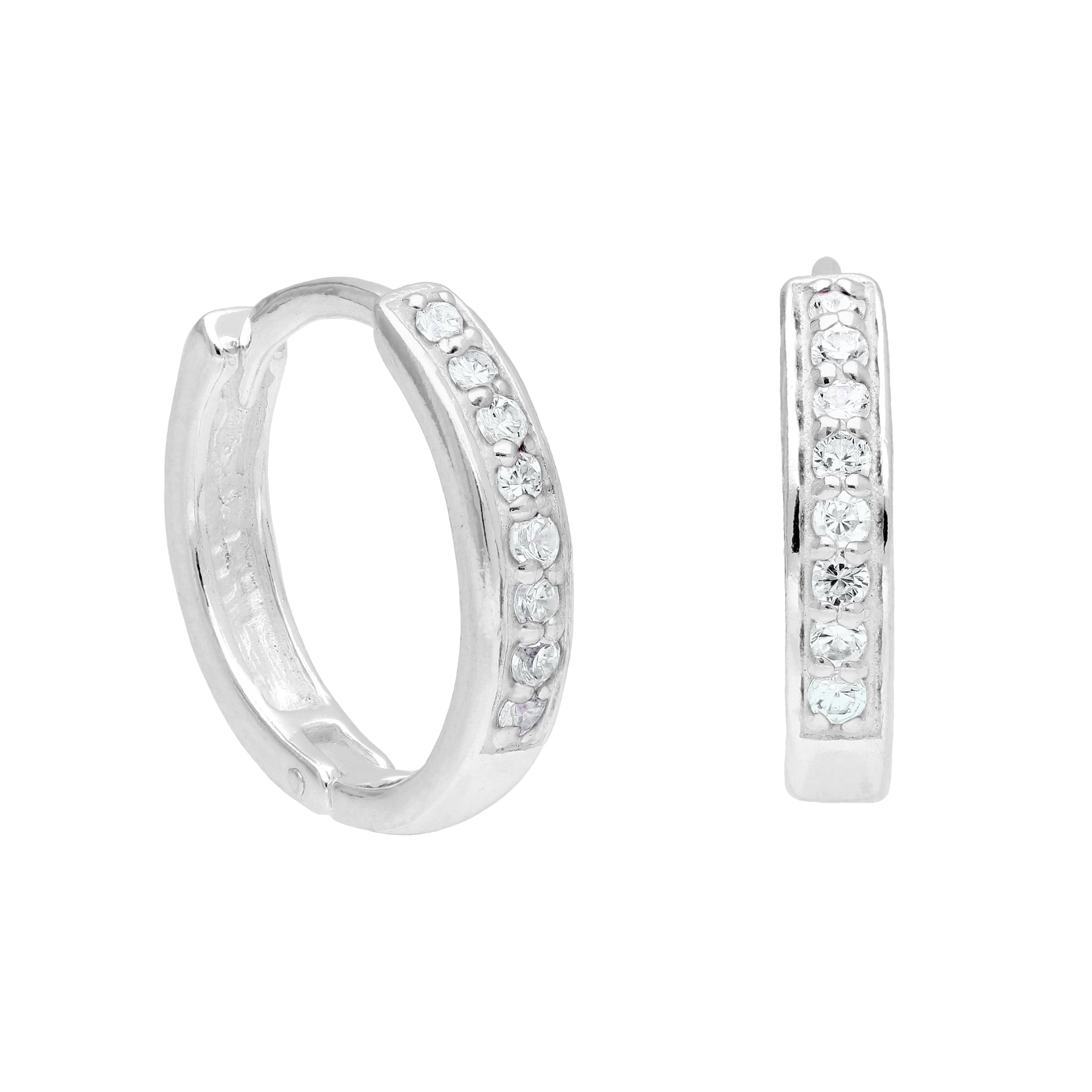 Sterlingsilber Aquamarin CZ Pavé Fassung 15 mm Klappcreolen Ohrringe