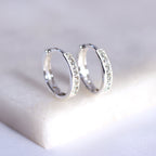 Sterlingsilber Aquamarin CZ Pavé Fassung 15 mm Klappcreolen Ohrringe