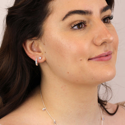 Sterlingsilber Alexandrit CZ Pavé Fassung 15mm Klappcreolen Ohrringe