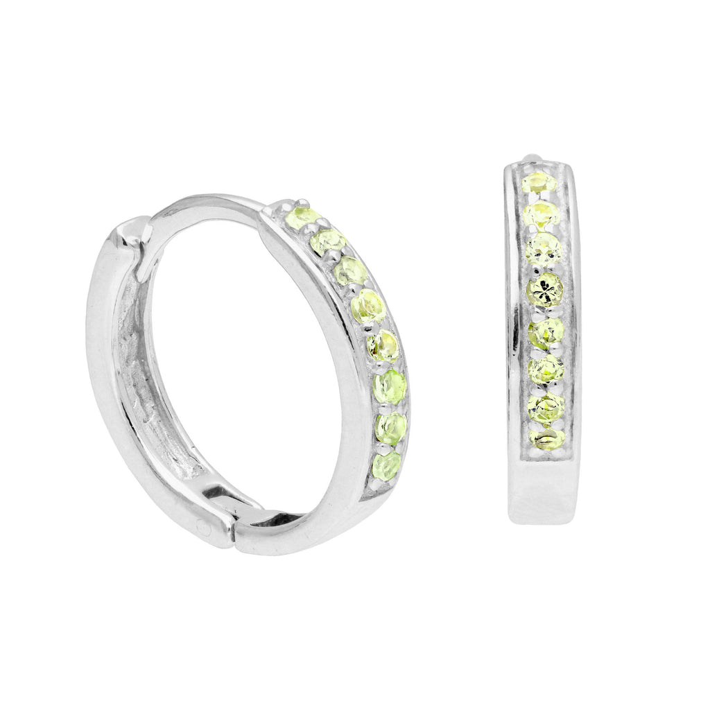 Sterlingsilber Peridot CZ Pavé Fassung 15 mm Klappcreolen Ohrringe