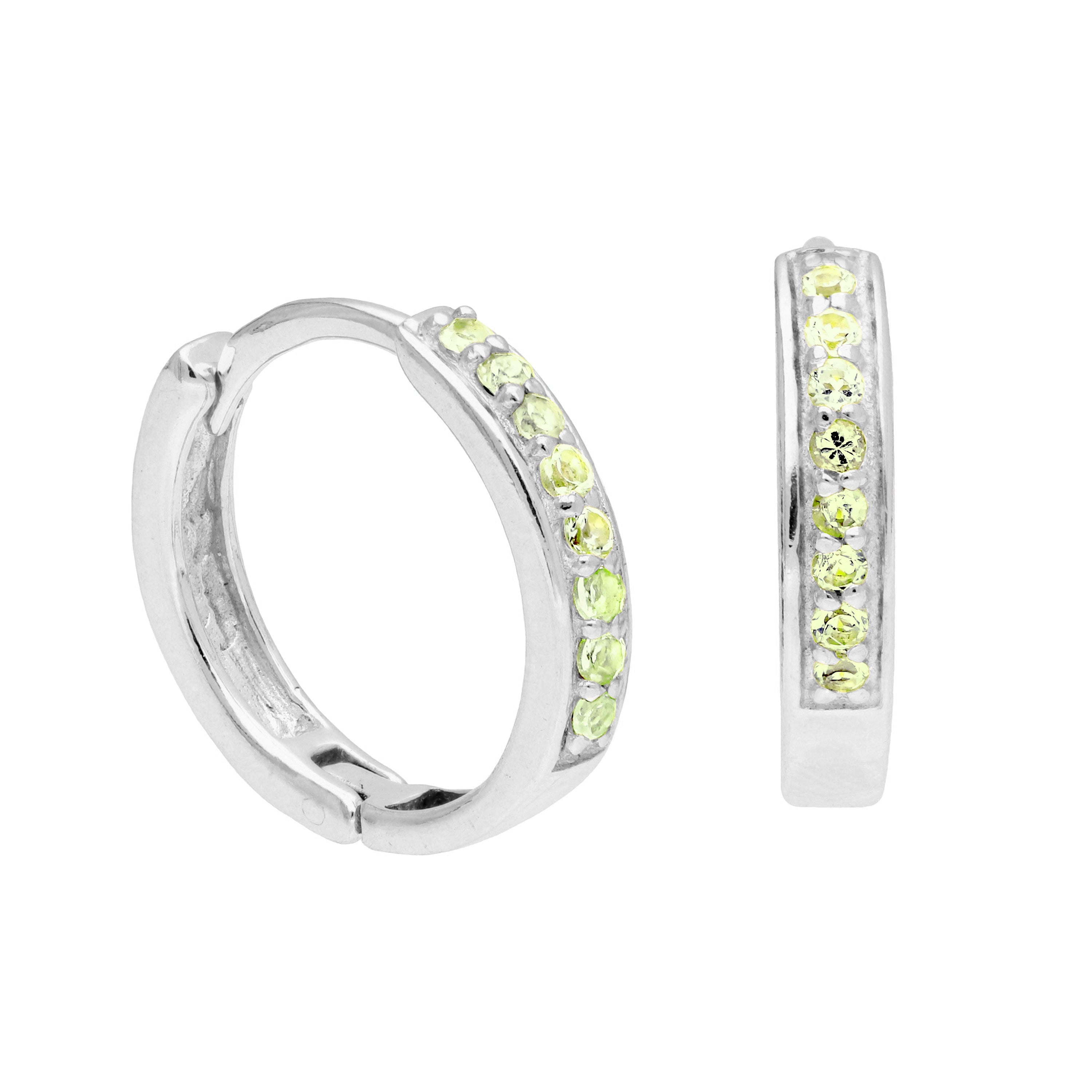 Sterlingsilber Peridot CZ Pavé Fassung 15 mm Klappcreolen Ohrringe