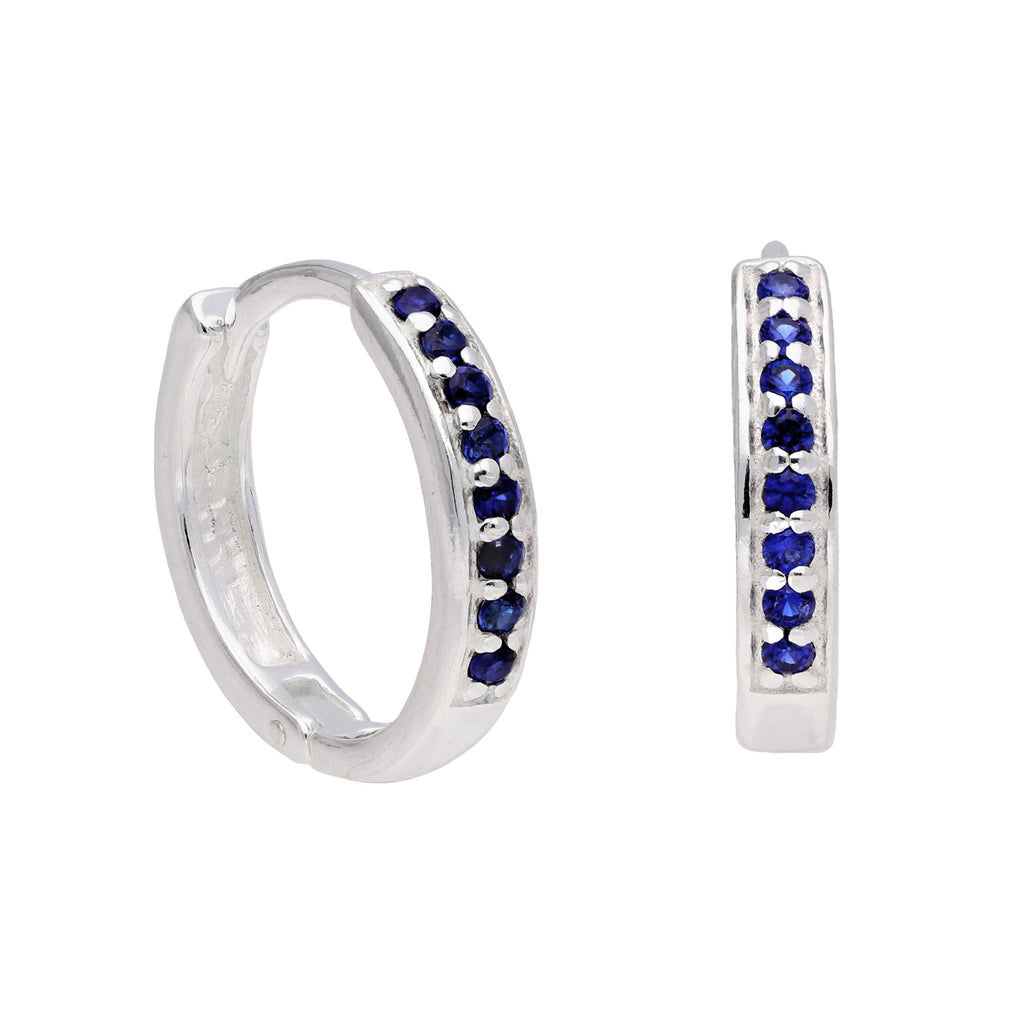 Sterlingsilber Saphir CZ Pavé Fassung 15 mm Klappcreolen Ohrringe