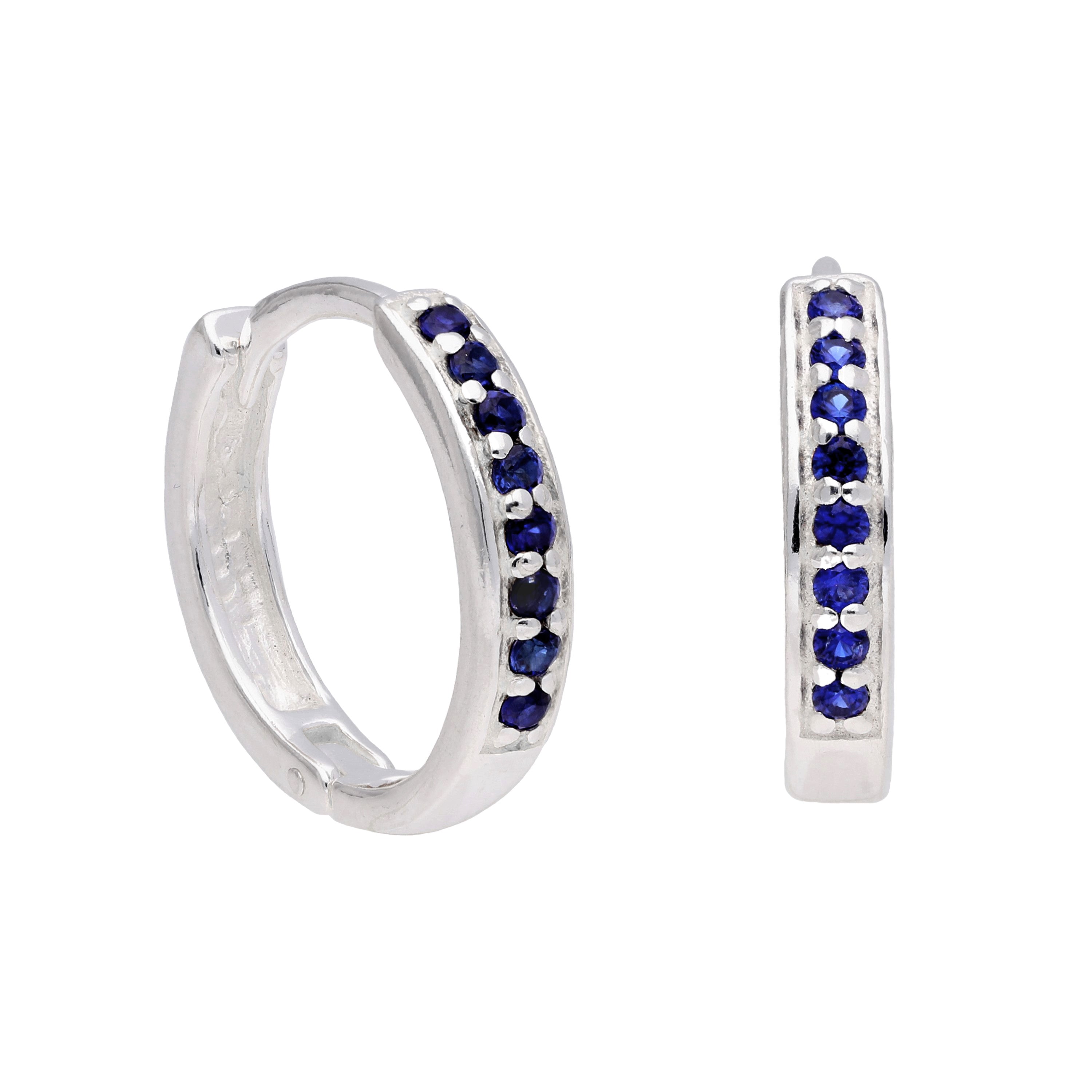 Sterlingsilber Saphir CZ Pavé Fassung 15 mm Klappcreolen Ohrringe