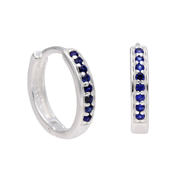 Sterlingsilber Saphir CZ Pavé Fassung 15 mm Klappcreolen Ohrringe